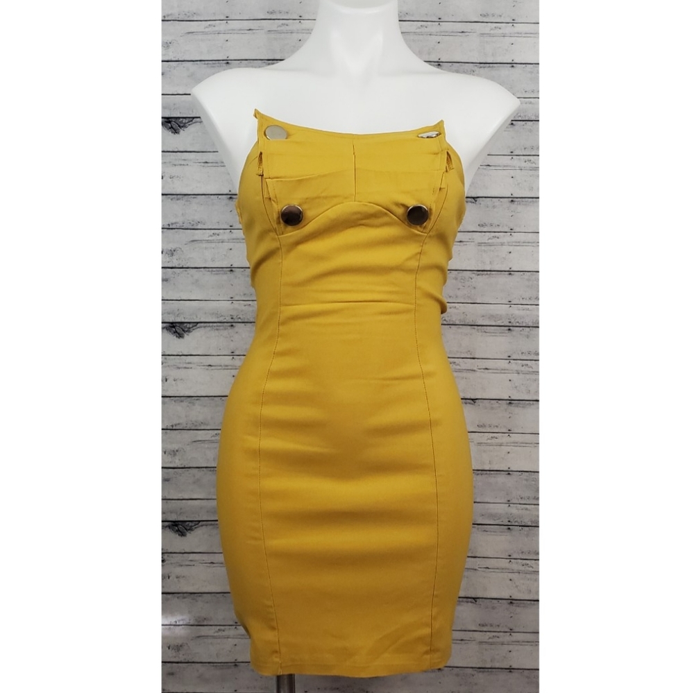 Yellow Strapless Bodycon Mini Dress Sz Medium
